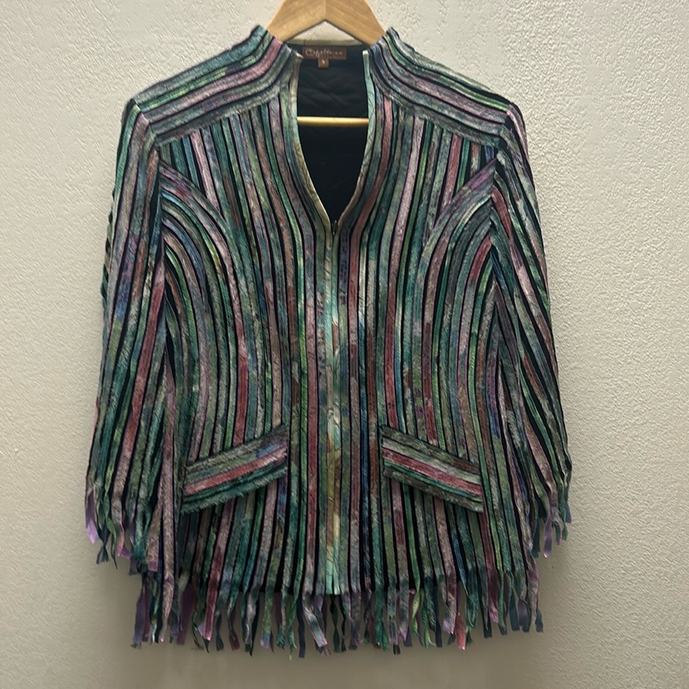 Chico's Multicolor Striped Fringe Jacket - Women's Blazer